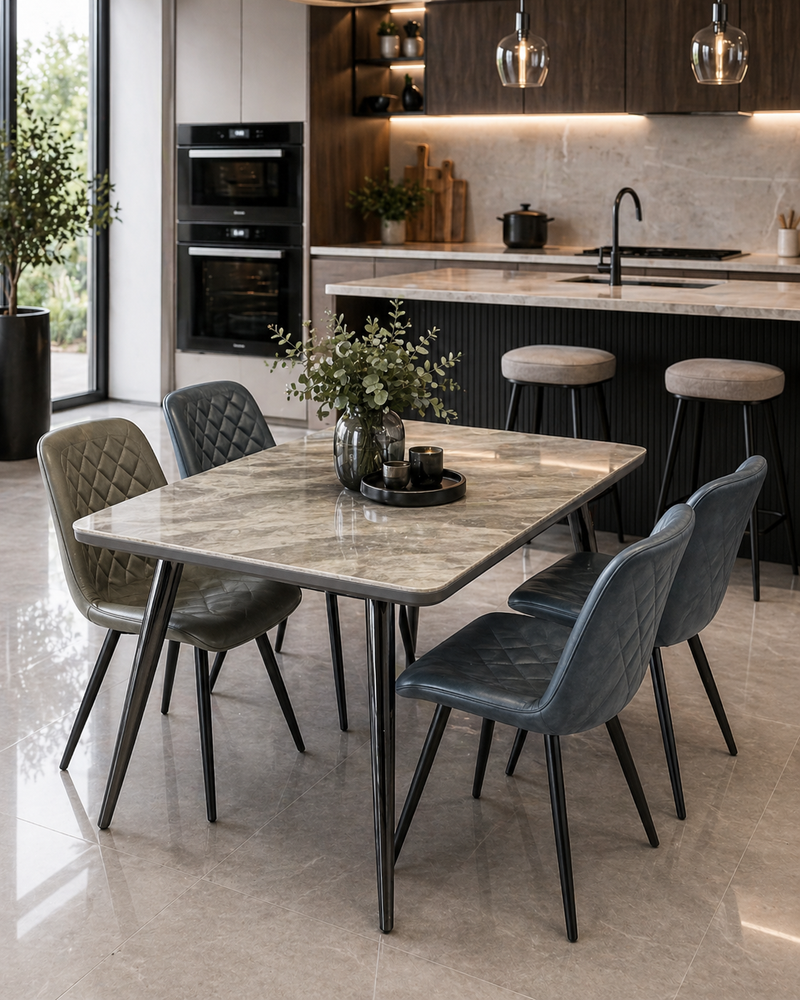 Dario 1.4m Dining Table & 4 Retro Dining Chairs
