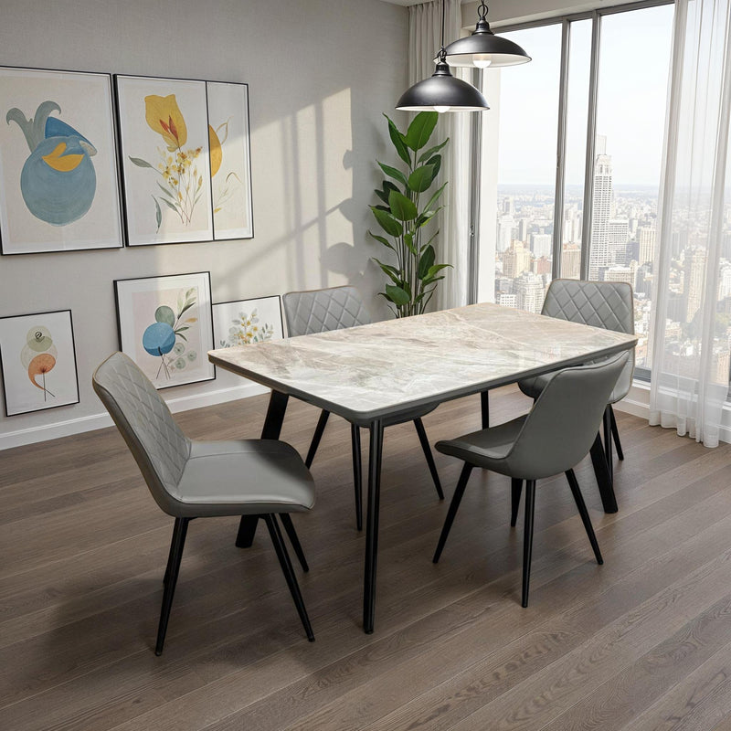 Dario 1.4m Dining Table & 4 Retro Dining Chairs