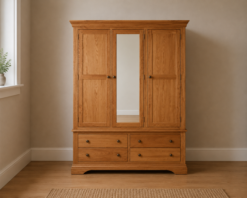 Delta Oak Triple Wardrobe with Drawers