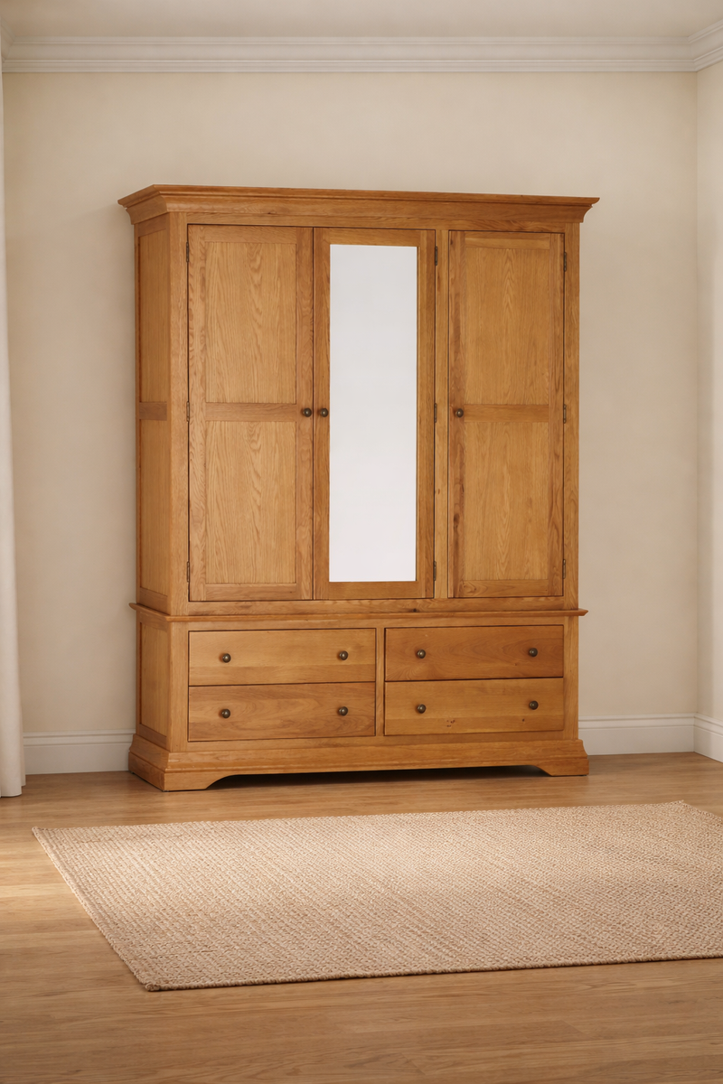 Delta Oak Triple Wardrobe with Drawers