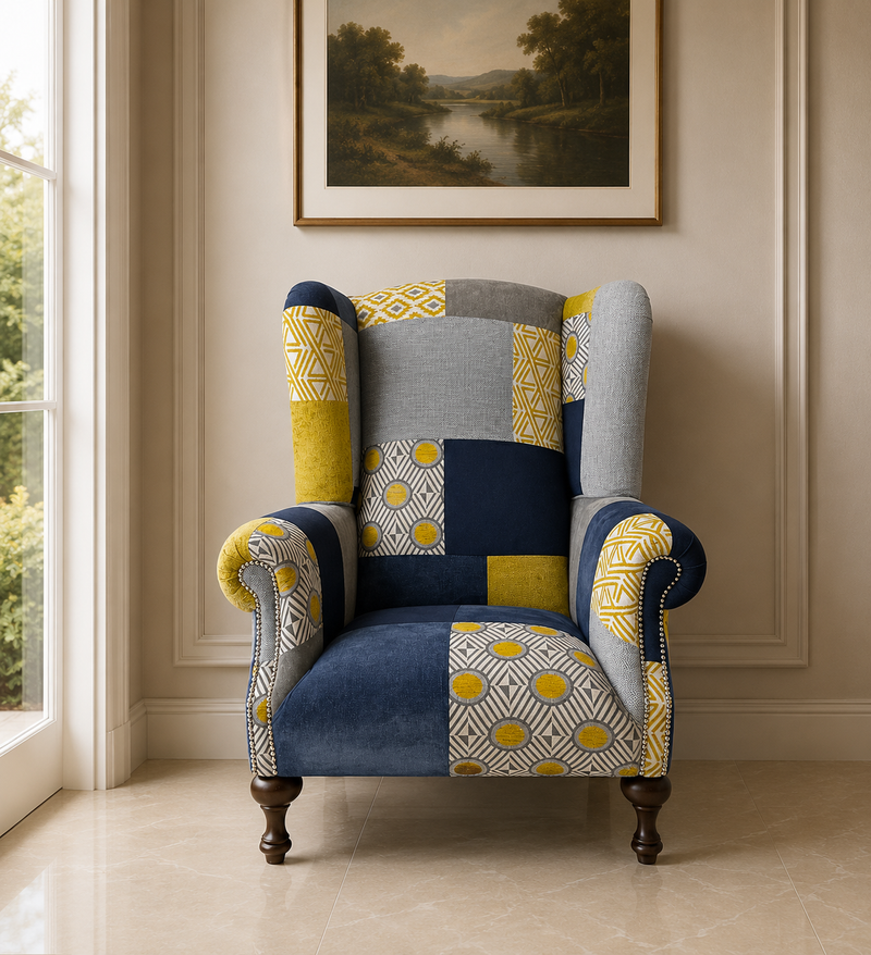 Queen Anne Chair - Blue & Yellow
